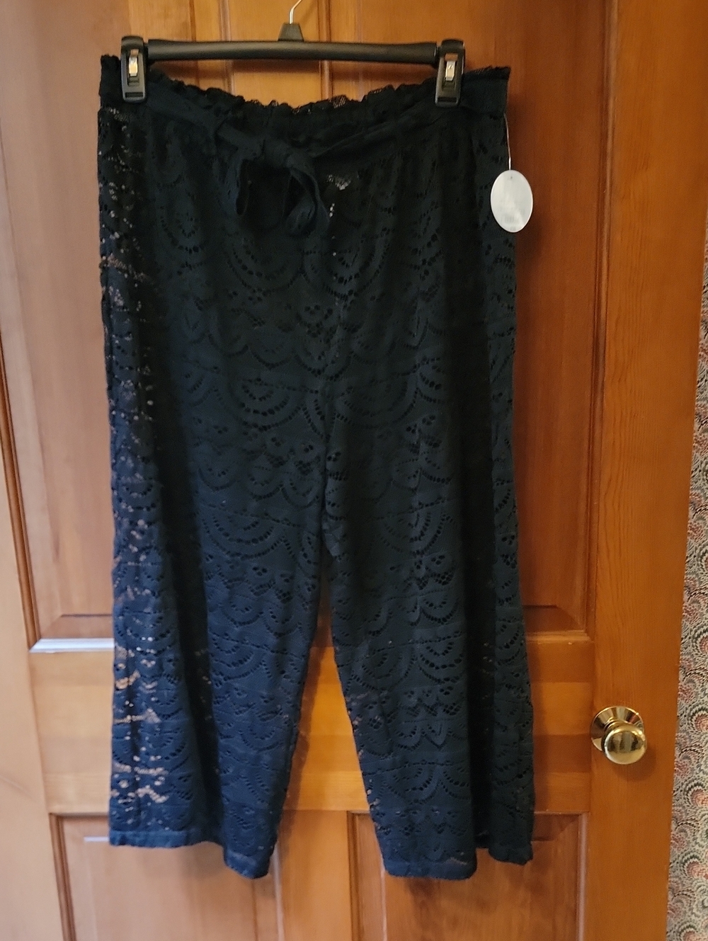 NWT Decree Black Sheer Lace Swim Cover Up Pants Cropped Wide Leg XXL